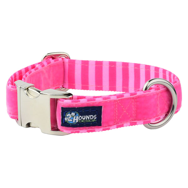 Pink Stripes Velvet Essential Dog Collar (1 Only)