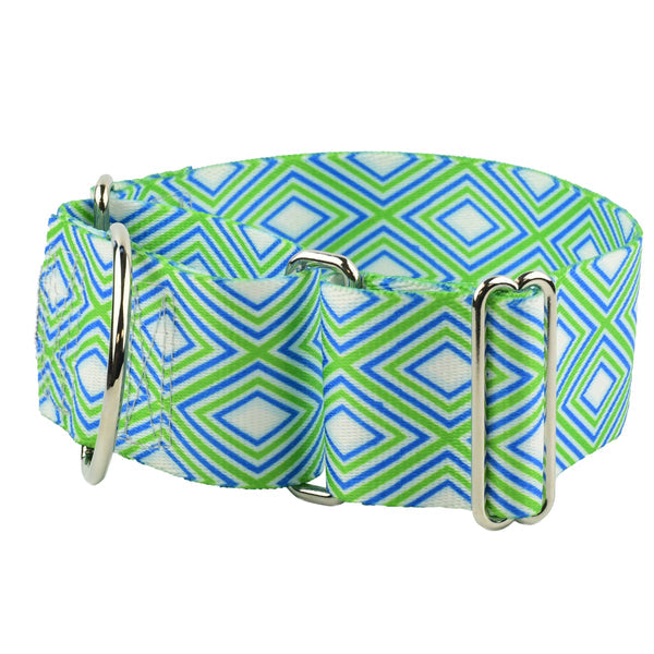 Green and Blue Geometric 2 Wide Martingale Dog Collar
